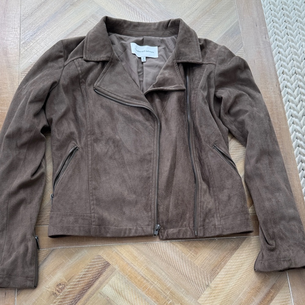 cupcakes & cashmere Brown Suede Moto Jacket